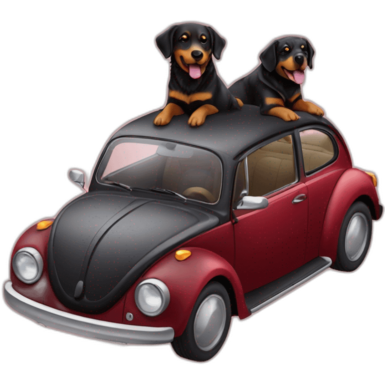 Golden retriever and rottweiller in a new beetle emoji