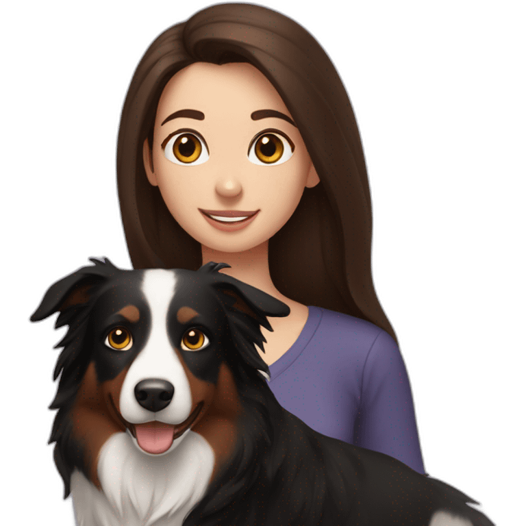 black border collie and woman with long brown hair emoji