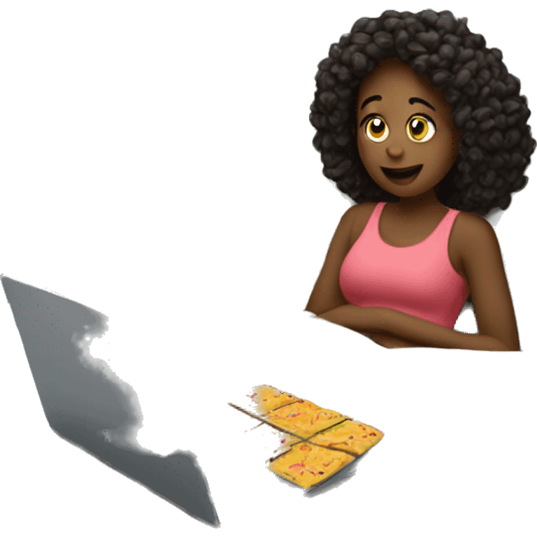 girl in bed watching on laptop with snacks emoji