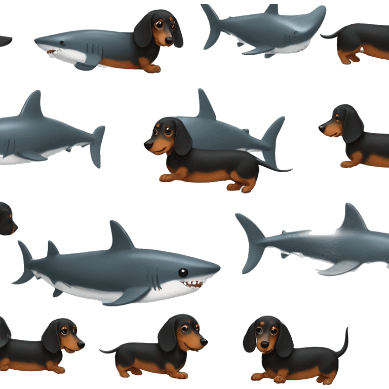 long haired dachshund riding on a sharks back emoji