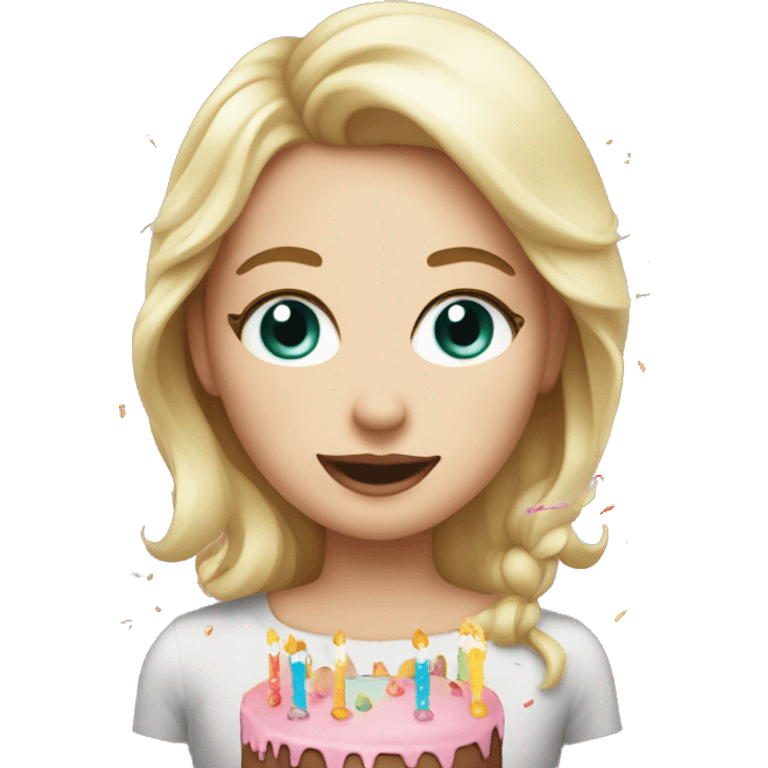 A birthday girl with white skin with a cake with sprinkles emoji