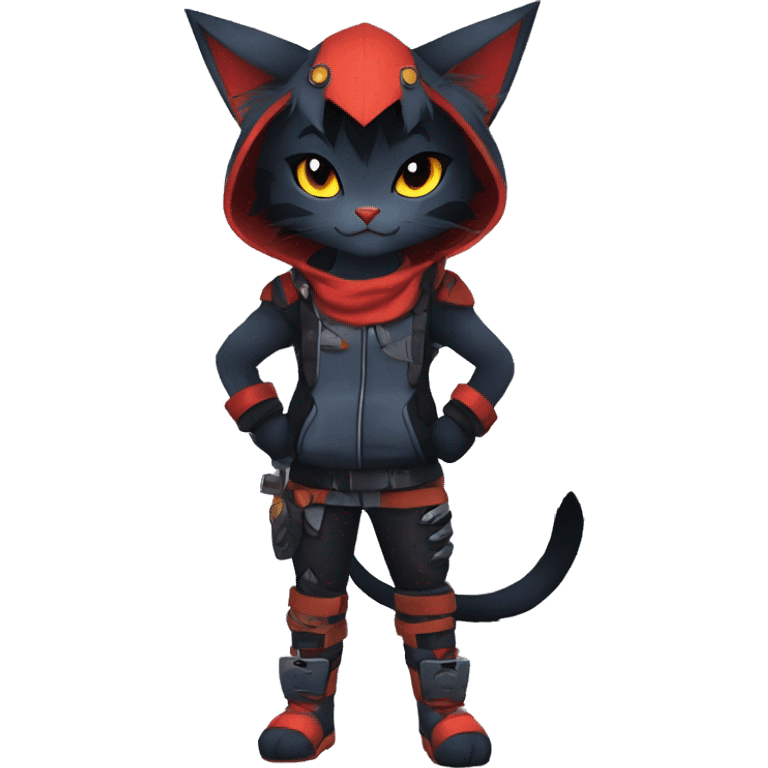 Edgy Shy Anthro Warrior cool pretty dark Litten-Pokémon-cat-fursona-animal techwear emoji