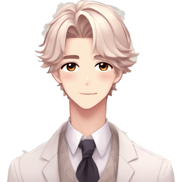 Gorgeous romantic hot attractive anime style formal modern gentlemanly anime shojo guy with pretty hair and flower petals and blushing face aesthetic trending style  pastelcore cottagecore kawaiicore emoji