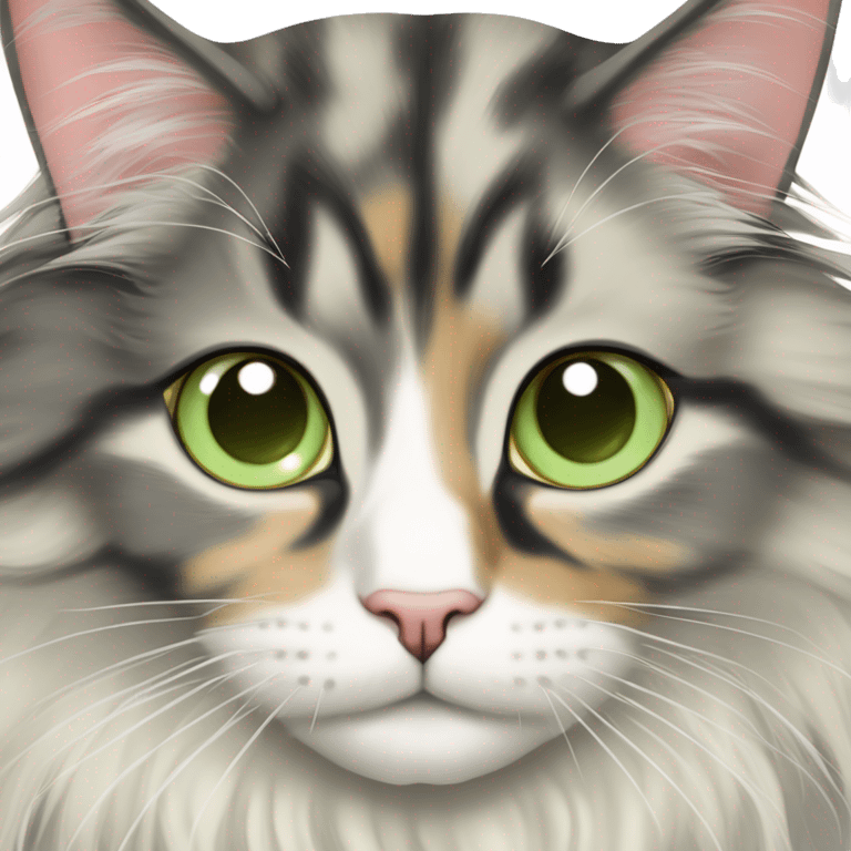 Maine coon dilute Calico half face colored light green eyes emoji