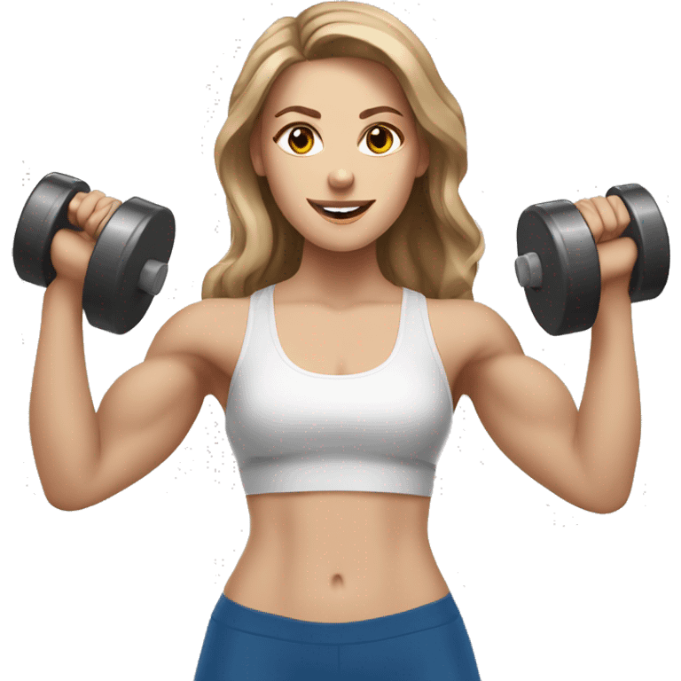 White Girl with light brown hair with dumbbells at gym emoji