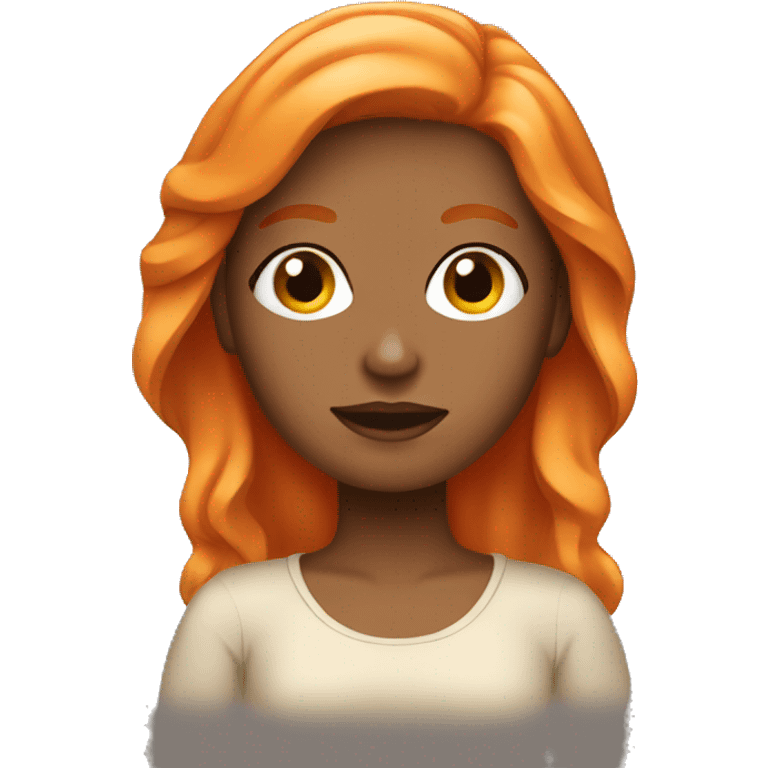 Tan girl with orange hair shopping online on macbooo emoji