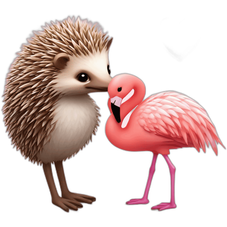 hedgehog and flamingo with a heart in between emoji