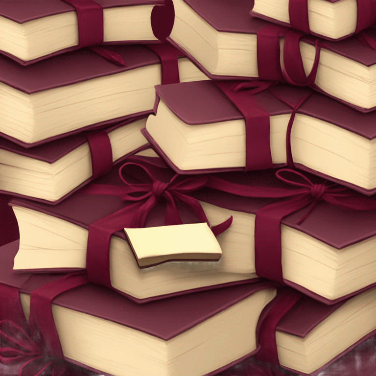 burgundy books stacked up and tied together by a burgundy bow emoji