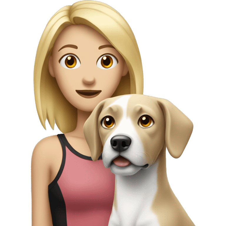 Blond woman near a white and black dog  emoji