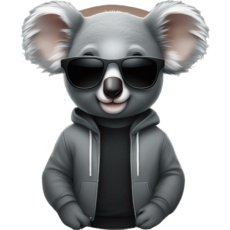 A koala wearing stylish sunglasses and a black sweatshirt  emoji