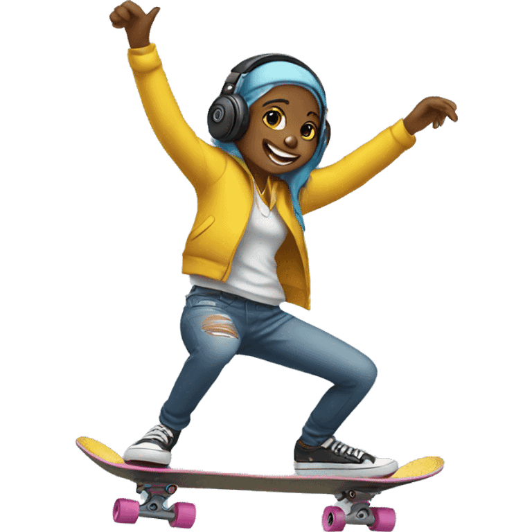 Skateboarding girl with headphones dancing  emoji