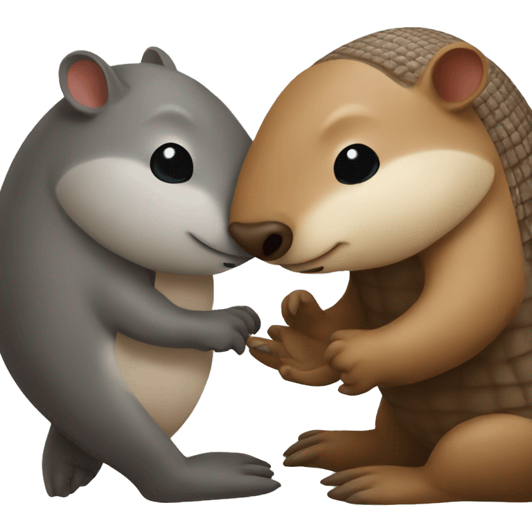 An armadillo and otter kissing emoji