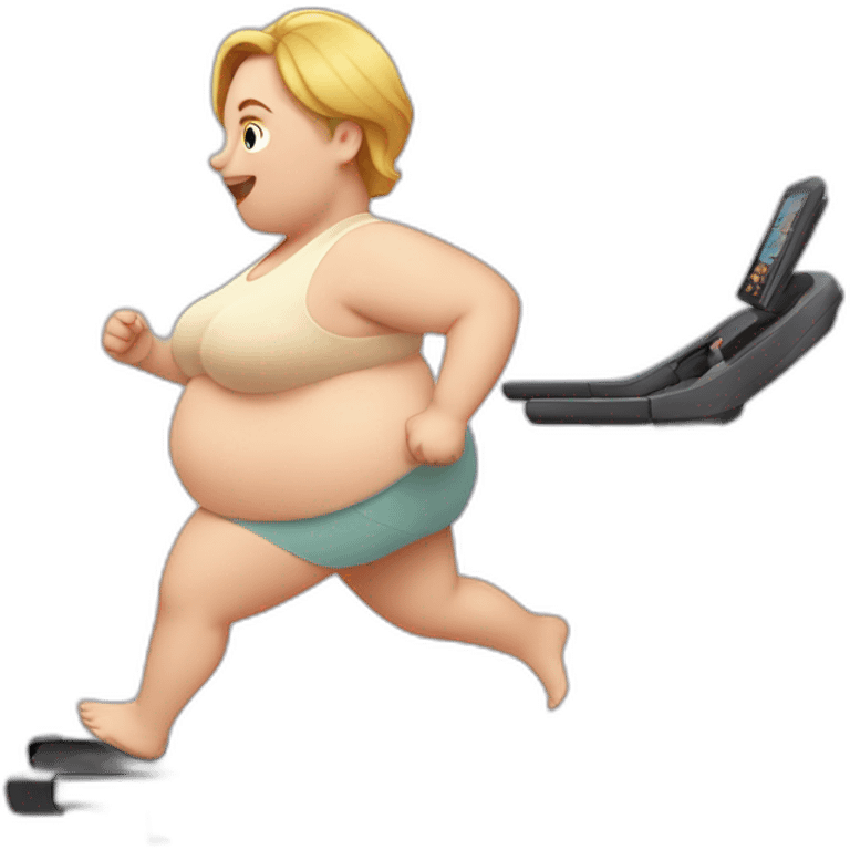 White-skinned very fat girl runs on a treadmill emoji