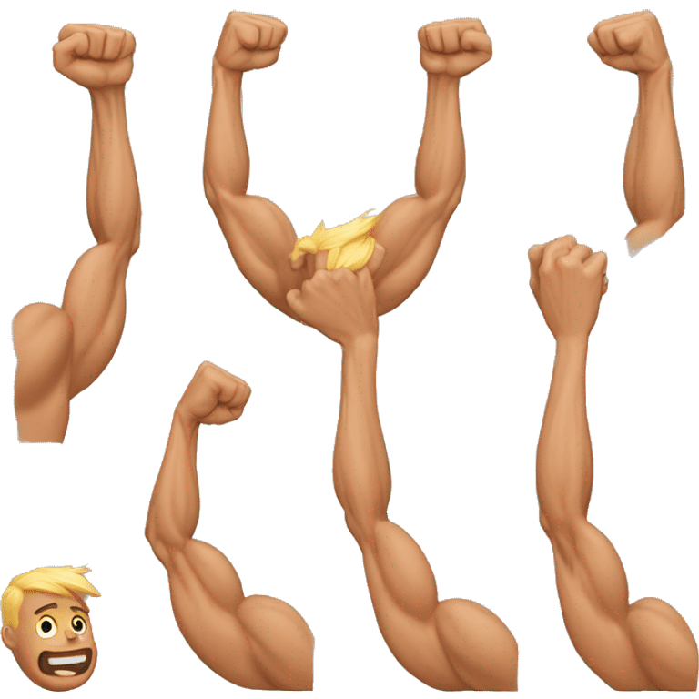 left arm muscles, haha face, right arm muscles emoji