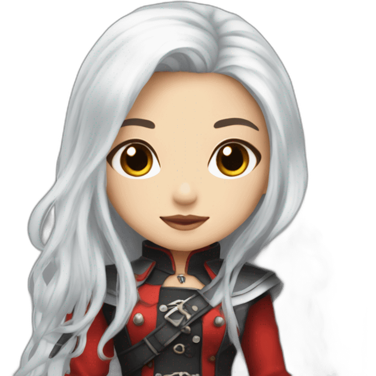 rpg-girl-with-long-straight white-hair-and-red-skirt and black tights like chibi emoji