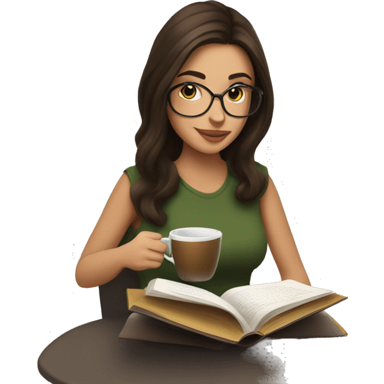 Brunette girl drink coffee and reading a book  emoji