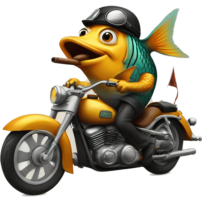 Fish smoking a cigar riding a motorcycle  emoji