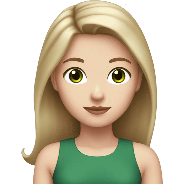 White girl white ,light brown hair, dark green eyes and pink top emoji