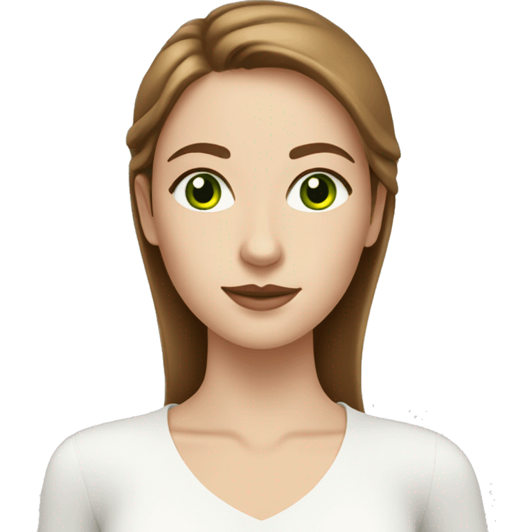 A white woman with brown hair and green eyes doing skincare emoji