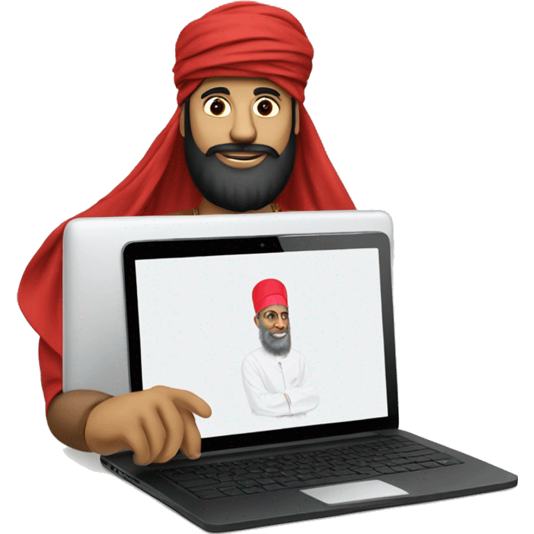 A caliph with turban and red clothes writing in a laptop emoji