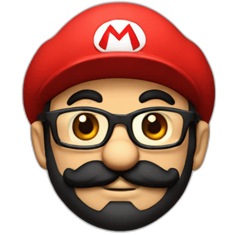 Super Mario in red hat with glasses and black beard emoji