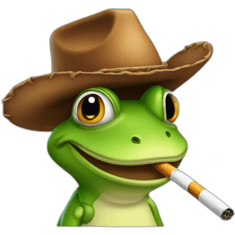 Grenouille avec un chapeau de cow-boy qui fume une cigarette  emoji