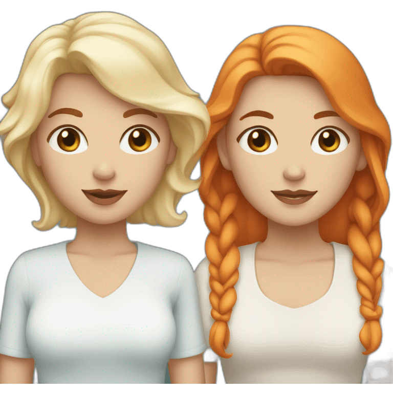 two white women holding hands, one with brown eyes and medium length orange hair, one with blue eyes and short teal hair emoji