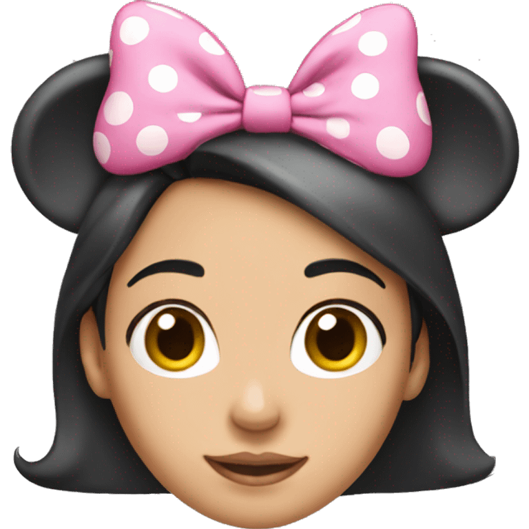 brunette girl wearing pink minnie ears emoji