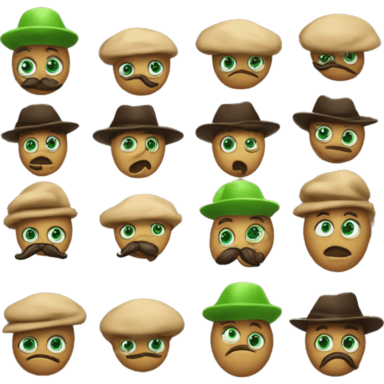 a poop with a hat, a mustache and green eyesa poop with a hat, a mustache and green eyes emoji