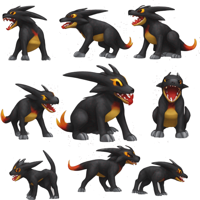 Black Cool Edgy Nargacuga-Houndoom-Garchomp Fakémon  with White and Red and yellow and black Edgy markings emoji