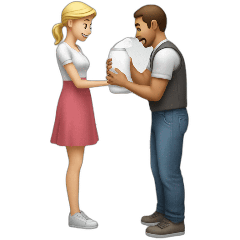 A man spilling Milk on a woman emoji