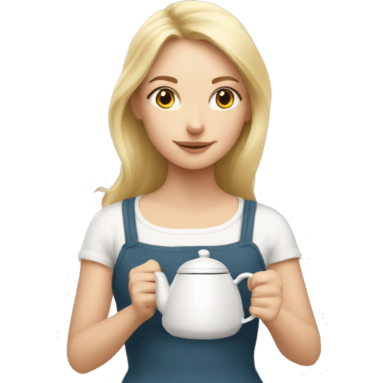 Blonde girl making tea with a white kettle emoji