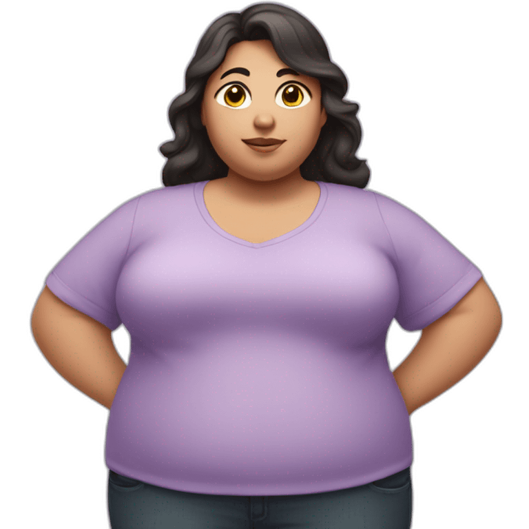 fat girl with dark hair teacher in a lilac shirt emoji