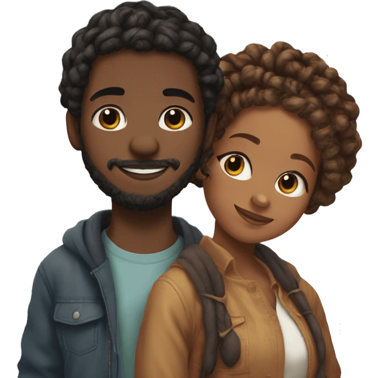 Realistic black girl with box braids and light skin boy with short curly hair and a short beard hugging emoji