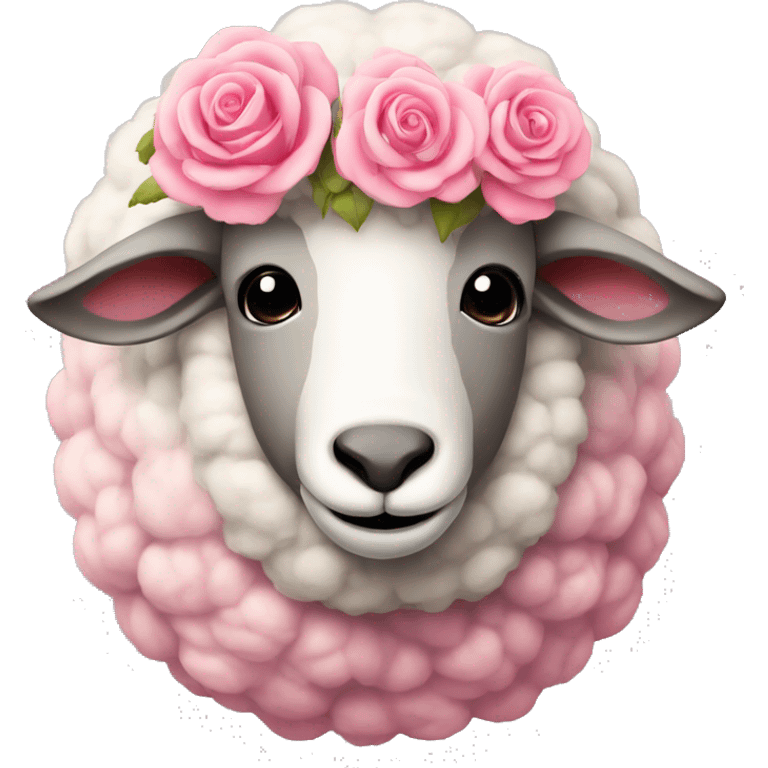 Sheep with pink roses for wool emoji