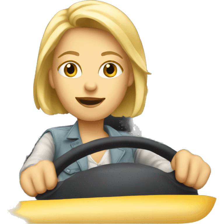 blond female driving a semi truck emoji