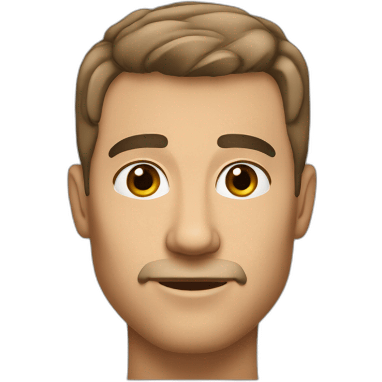 Caucasian man with, tanned skin, short dark hair fade trim on the sides brown eyes, big nose, emoji