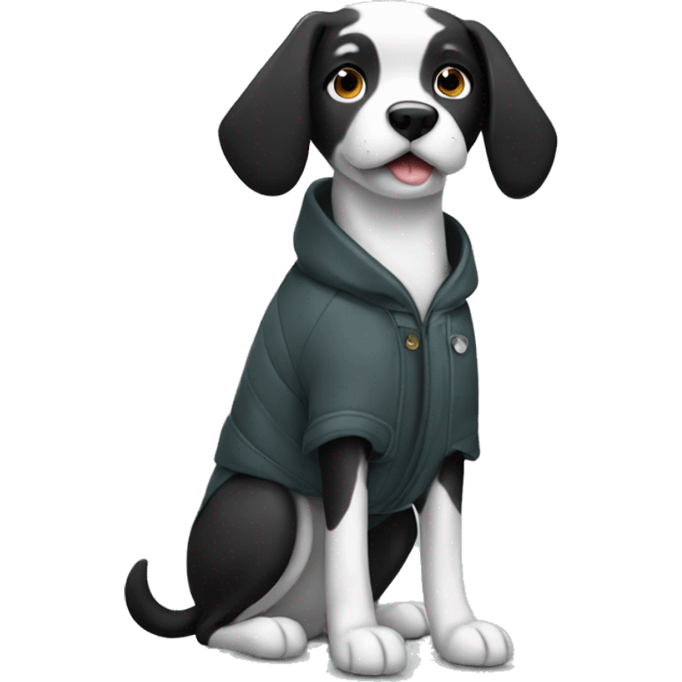 Black and white dog wearing coat emoji