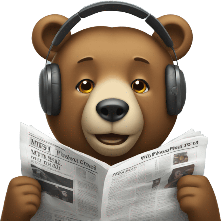 Bear wearing headphones reading a newspaper. emoji