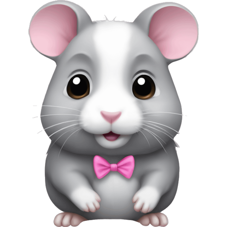 A full-body grey hamster, with 4 paws and with a small pink bow   emoji