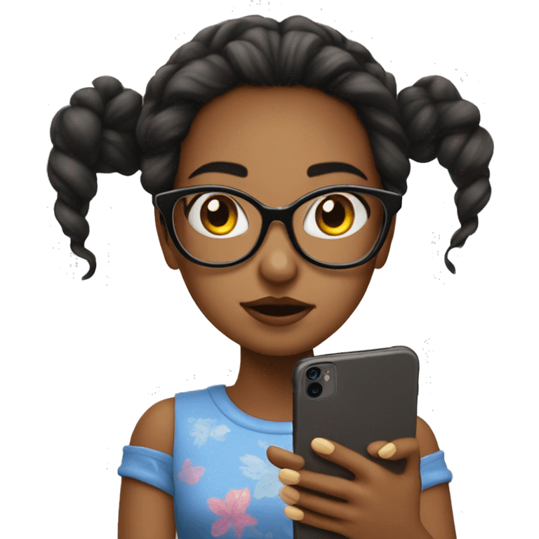 Girl with huge glasses whriting on a new iphone 16 emoji