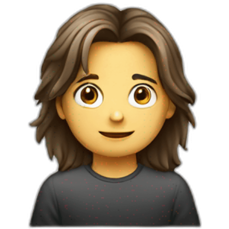 long hair white brune boy behind laptop emoji