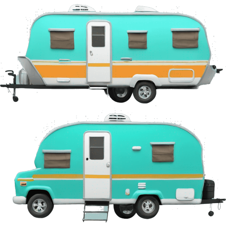 Realistic turquoise camping trailer isolated.  emoji