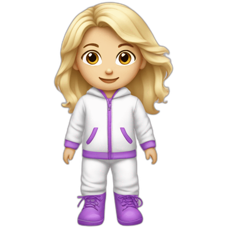 Bébé blonde en pijama blanc et des bottes mauve  emoji