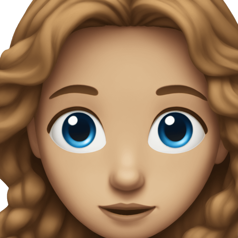 girl with long brown flowy hair, white, and bright blue eyes  emoji