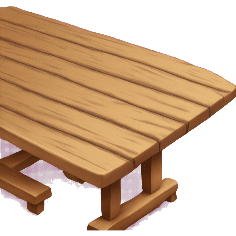 Realistic wood picnic table with hot pink and white checkered table cloth over the table. emoji