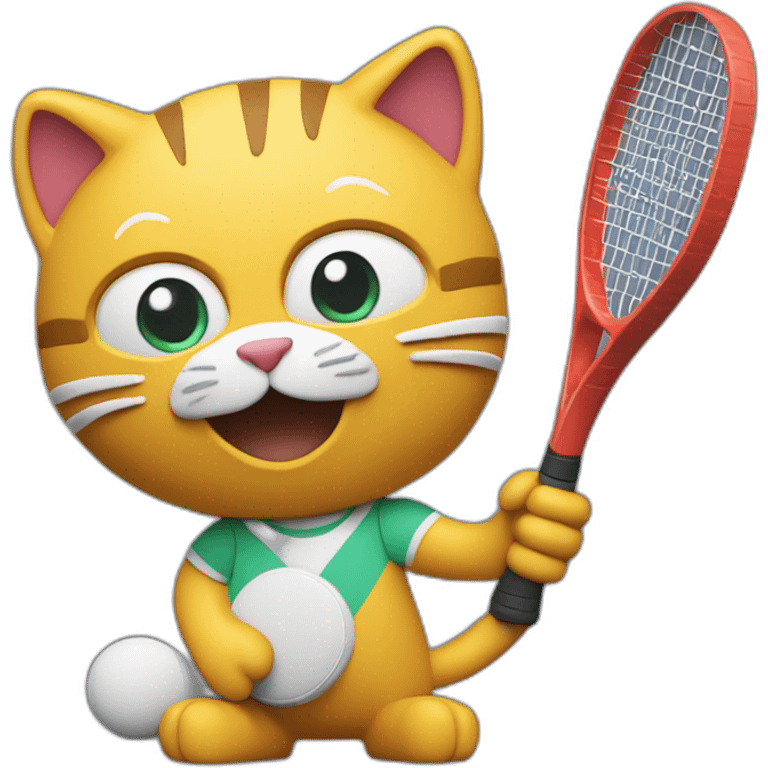 Plasticine cat with a tennis racket in his hand emoji