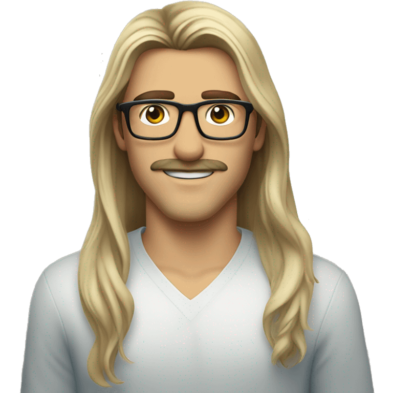 (brunette, brown eyed, madison beer) standing next to (handsome long hair blonde man, mustache, blue/green eyes, brown glasses) emoji