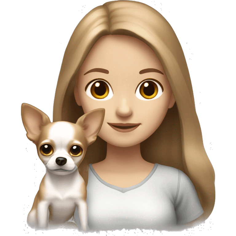 medium light brown hair girl with white long haired Chihuahua (with light brown ears) emoji