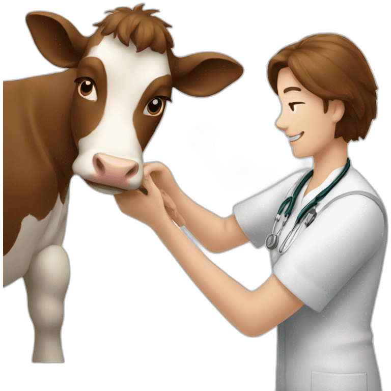 Vet with brown hair petting cow emoji